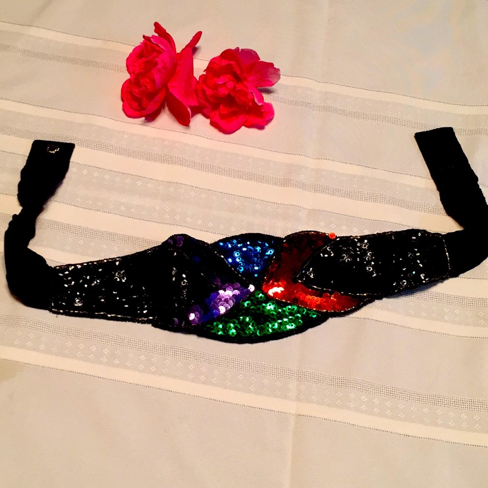 Vintage Sequin Beaded Sash Belt Evening Cocktail M